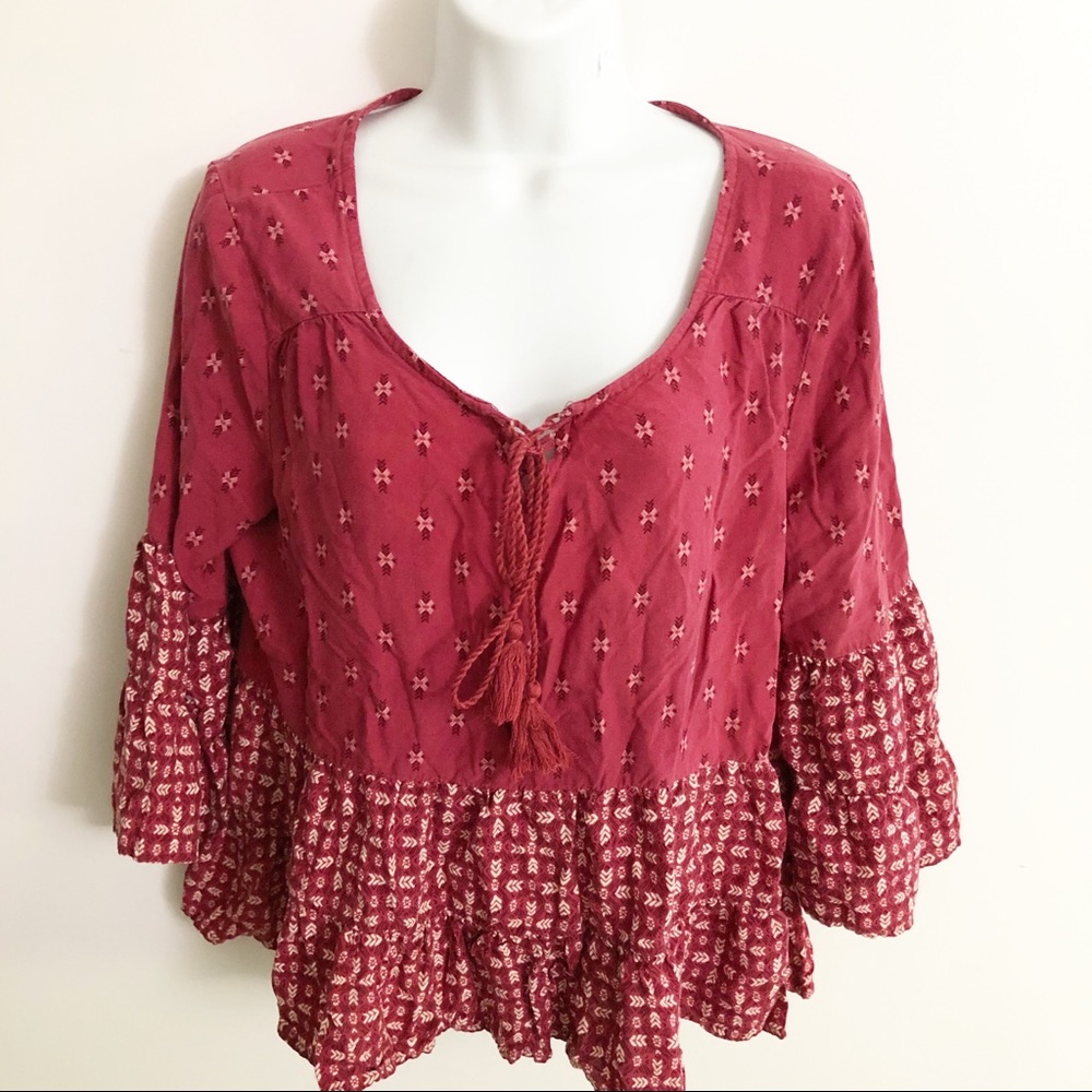 Mudd Red Peasant Blouse Juniors Size L